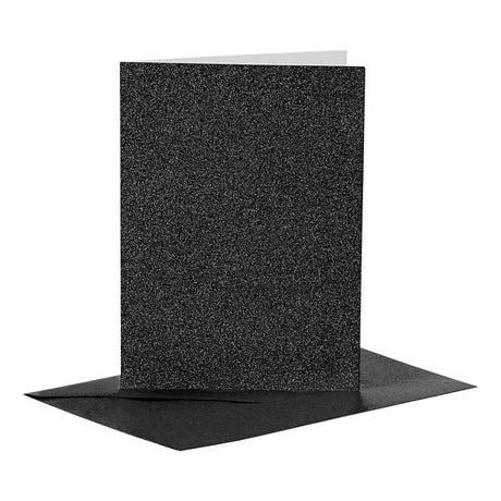 Cartes et enveloppes d'entreprise Creativ, format carte 10,5x15 cm, format enveloppe 11,5x16,5 cm, paillettes, 110+250 gr, noir, 4 set 1 boîte