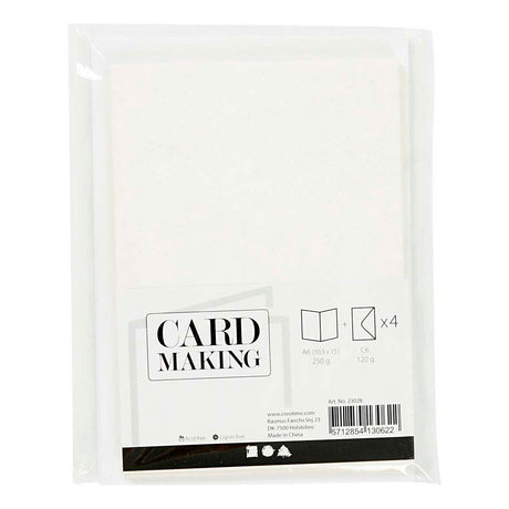 Cartes et enveloppes d'entreprise Creativ, format carte 10,5x15 cm, format enveloppe 11,5x16,5 cm, paillettes, 120+250 gr, blanc, 4 set 1 boîte