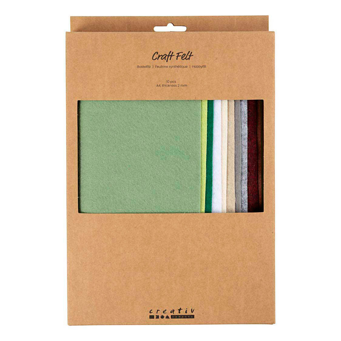 Creativ company feutre de loisir, a4, feuille 210x297 mm, épaisseur 2 mm, naturel, 10 pièces 1 boîte