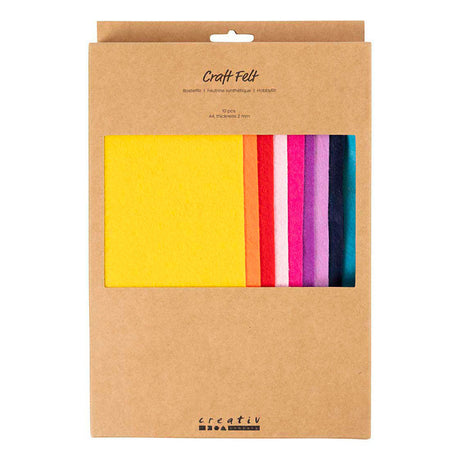 Creativ company feutre de loisirs, a4, feuille 210x297 mm, épaisseur 2 mm, coloré, 10 pièces 1 boîte