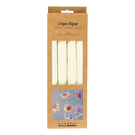 Papier crépon Creativ company, feuille 25x60 cm, taux de crêpe : 180%, 105 gr, blanc cassé, 4 feuilles 1 boîte