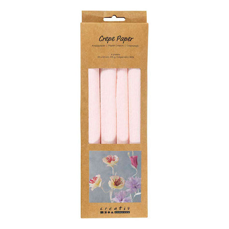 Papier crépon Creativ company, feuille 25x60 cm, taux de crêpe : 180%, 105 gr, rose clair, 4 feuilles 1 boîte