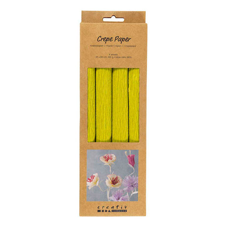 Papier crépon Creativ company, feuille 25x60 cm, taux de crêpe : 180%, 105 gr, vert clair, 4 feuilles 1 boîte