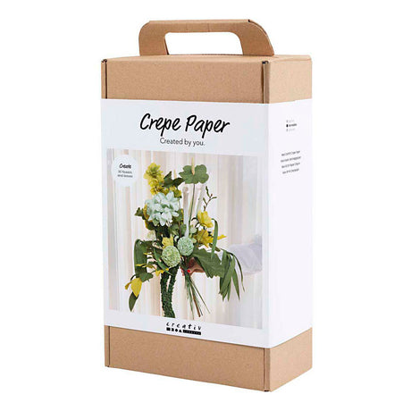 Creativ company maxi hobby set papier crépon, bouquet de fleurs, vert clair, vert foncé, vert pastel, blanc, 1 boîte