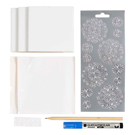 Creativ company mini hobby set décoration, sous-verres en porcelaine, bleu, 1 boîte