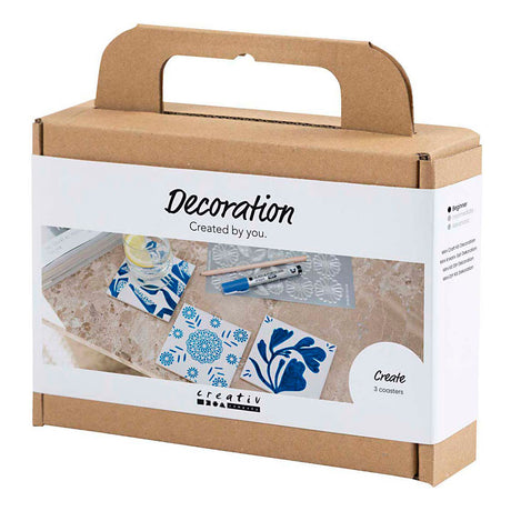Creativ company mini hobby set décoration, sous-verres en porcelaine, bleu, 1 boîte