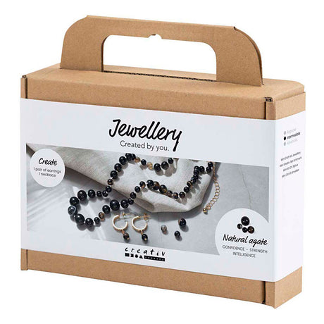 Creativ company mini hobby set bijoux, collier et boucles d'oreilles, noir, blanc, 1 boîte