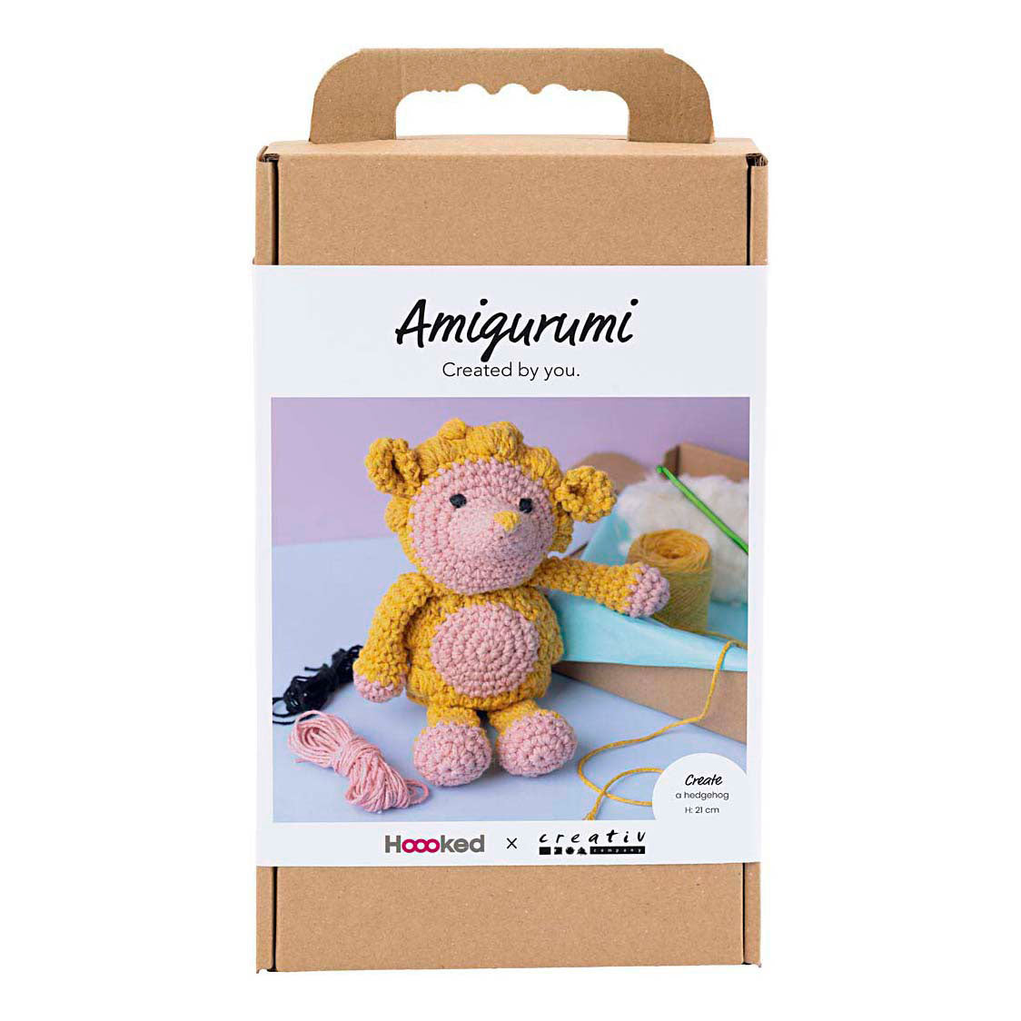 Société créative https : www.ccobby.nl hobbyset-amigurumi-hedgehog-lightpink-warm-yellow-1-box