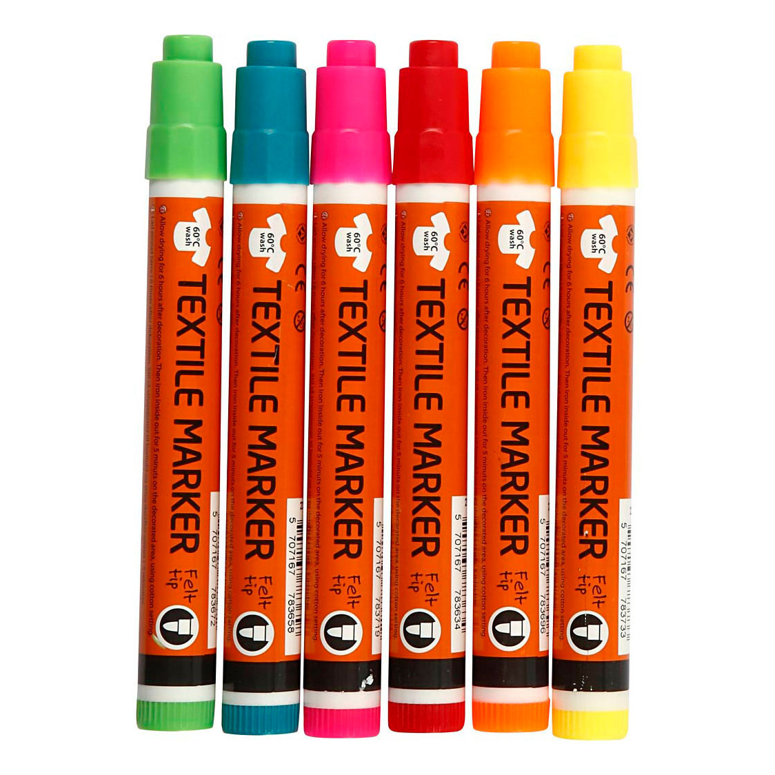 Marqueurs textiles, largeur de trait 2-4 mm, couleurs néon, 6 pièces, 1 boîte