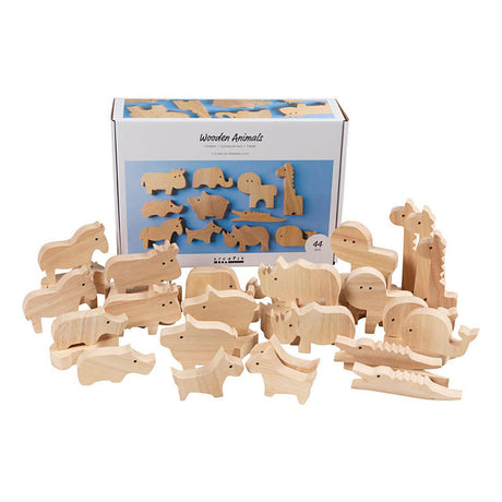 Creativ company animaux en bois, ferme et safari, h : 3-14,5 cm, épaisseur 2 cm, 44 pièces 1 boîte