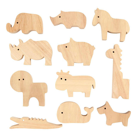 Creativ company animaux en bois, ferme et safari, h : 3-14,5 cm, épaisseur 2 cm, 44 pièces 1 boîte