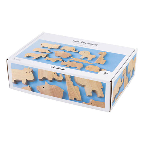 Creativ company animaux en bois, ferme et safari, h : 3-14,5 cm, épaisseur 2 cm, 44 pièces 1 boîte