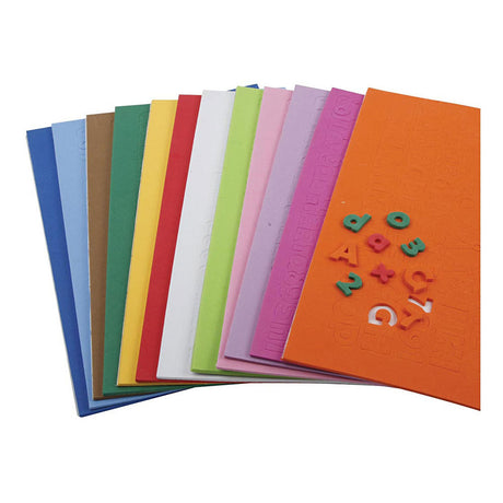 Creativ company lettres chiffres en mousse eva, h : 20 mm, épaisseur 3 mm, différentes couleurs, 24 feuilles div 1 boîte