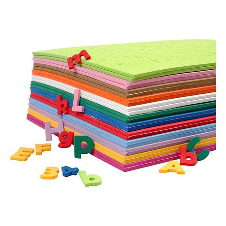 Creativ company lettres chiffres en mousse eva, h : 20 mm, épaisseur 3 mm, différentes couleurs, 24 feuilles div 1 boîte