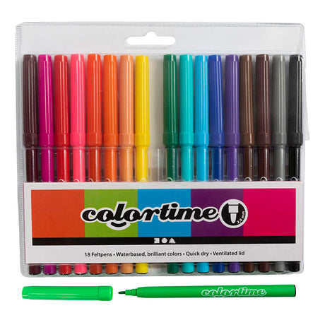 Marqueurs Colortime, largeur de trait 2 mm, différentes couleurs, 18 pièces, 1 boîte
