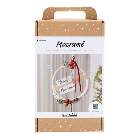 Société créative https : www.ccobby.nl hobbyset-macrame-christmas couronne-mousse vert-noël rouge-off-white-1-doos