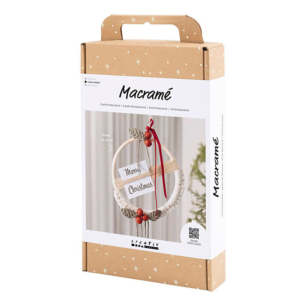 Creativ company hobby set macramé, couronne de Noël, vert mousse, rouge de Noël, blanc cassé, 1 boîte
