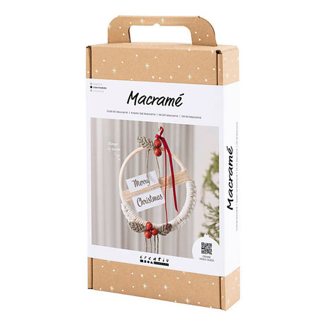 Société créative https : www.ccobby.nl hobbyset-macrame-christmas couronne-mousse vert-noël rouge-off-white-1-doos