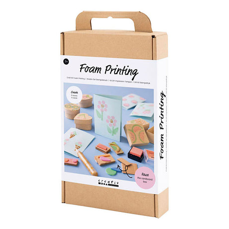 Creativ company hobby set impression sur mousse, boîtes et cartes décorées, beige, vert moyen, menthe, rouge vif, 1 boîte