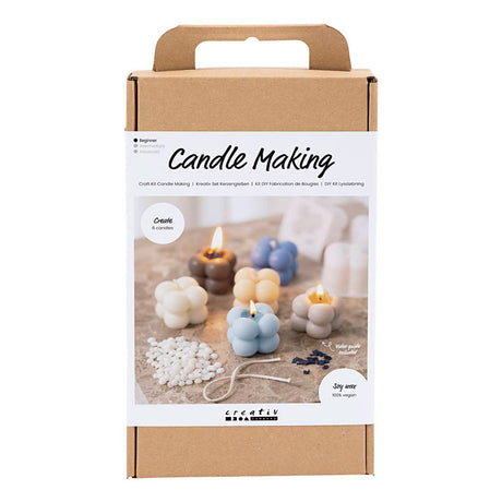Creativ company hobby set fabrication de bougies, bougie de soja à bulles, beige, bleu clair, crème, 1 boîte
