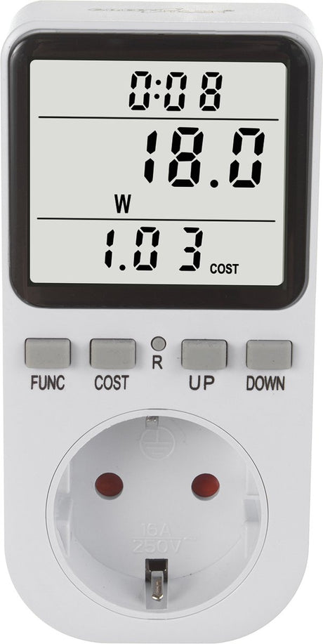 Greenblue - compteur d'énergie - compteur de consommation - wattmètre - compteur d'électricité - coûts énergétiques - type f, 220-240v ac, 50hz, max. charge 16a, ip20, batterie intégrée, gb364 f - pour les Pays-Bas