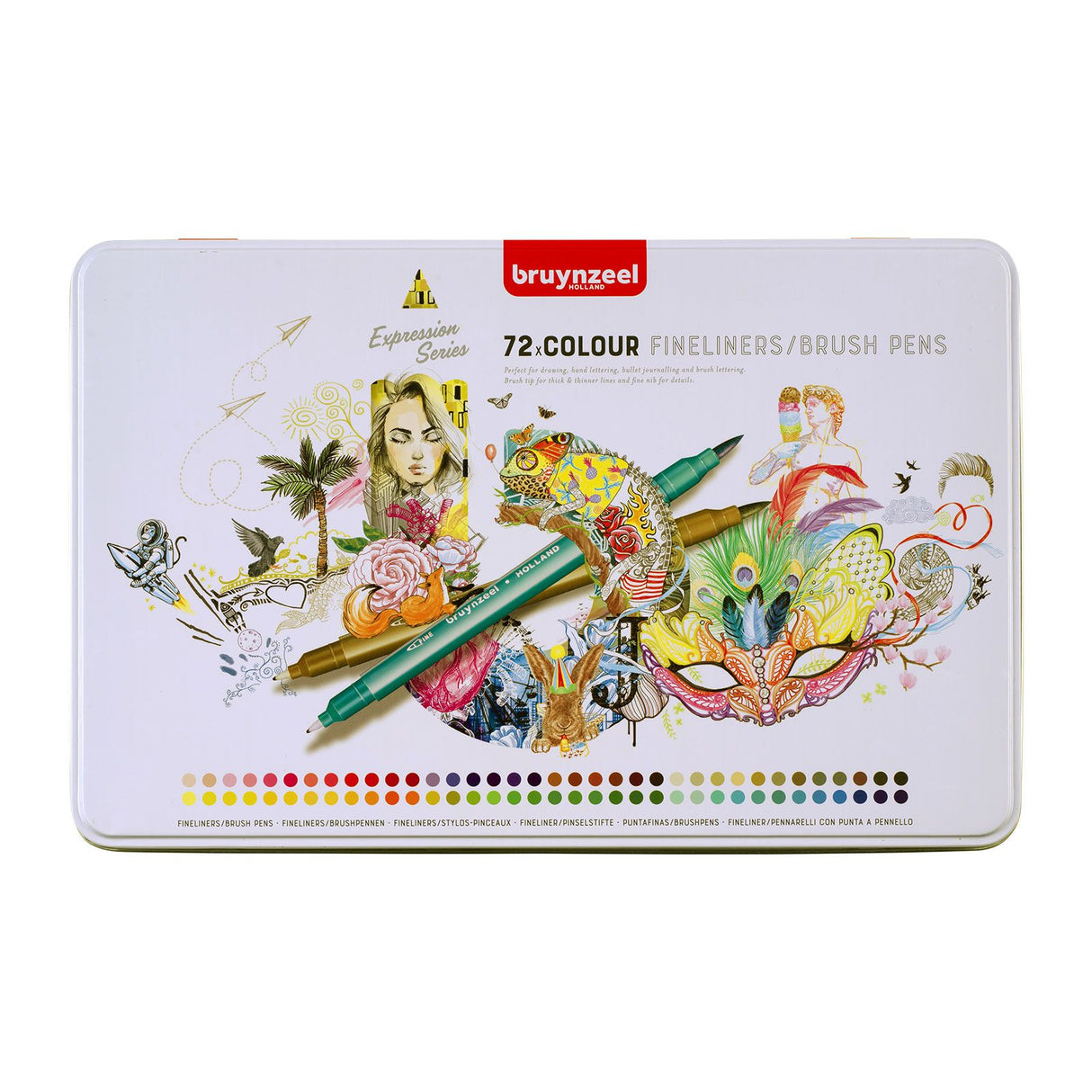 Bruynzeel creatives ensemble de stylos pinceaux fineliner 72 couleurs