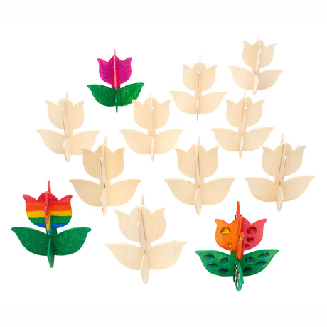 Colorations - réalisez et décorez votre propre tulipe en bois, lot de 12