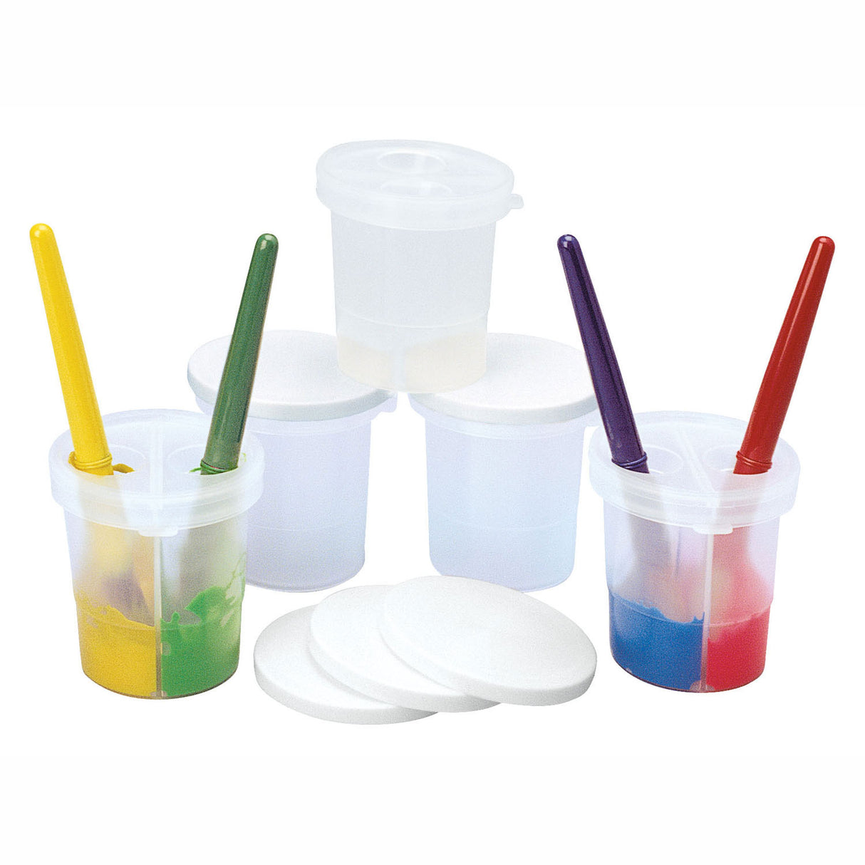 Colorations - Paint cup with lid and 2 distribution sections, set of 5