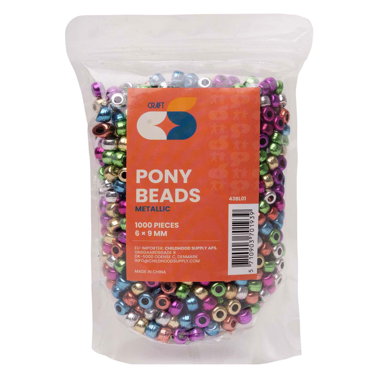 Colorations - perles pony métallisées 6x9 mm, 1000pcs.