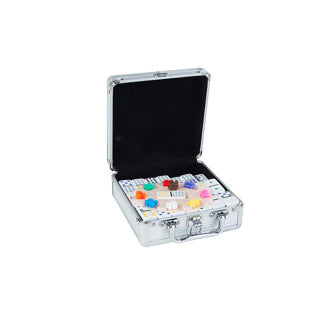 Engelhart Domino Double 12 Train Mexicain – 91 tuiles avec yeux colorés – Boîtier en aluminium de luxe avec poignée – Trains de gare inclus – Jeu familial stratégique –