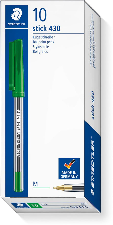 Staedtler - stick 430 - stylo à bille - moyen - vert - boîte de 10 pièces