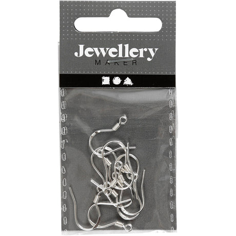 Crochets de boucles d'oreilles Creativ company, l: 14 mm, argent, 10 pièces 1 boîte
