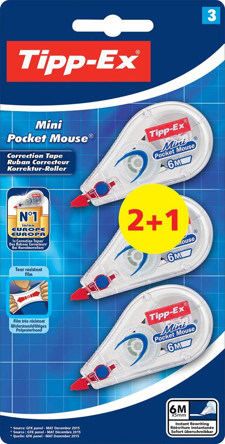 Tipp-ex - produits correcteurs - mini souris de poche 5 mm 2+1 - capuchon de protection - taille mini