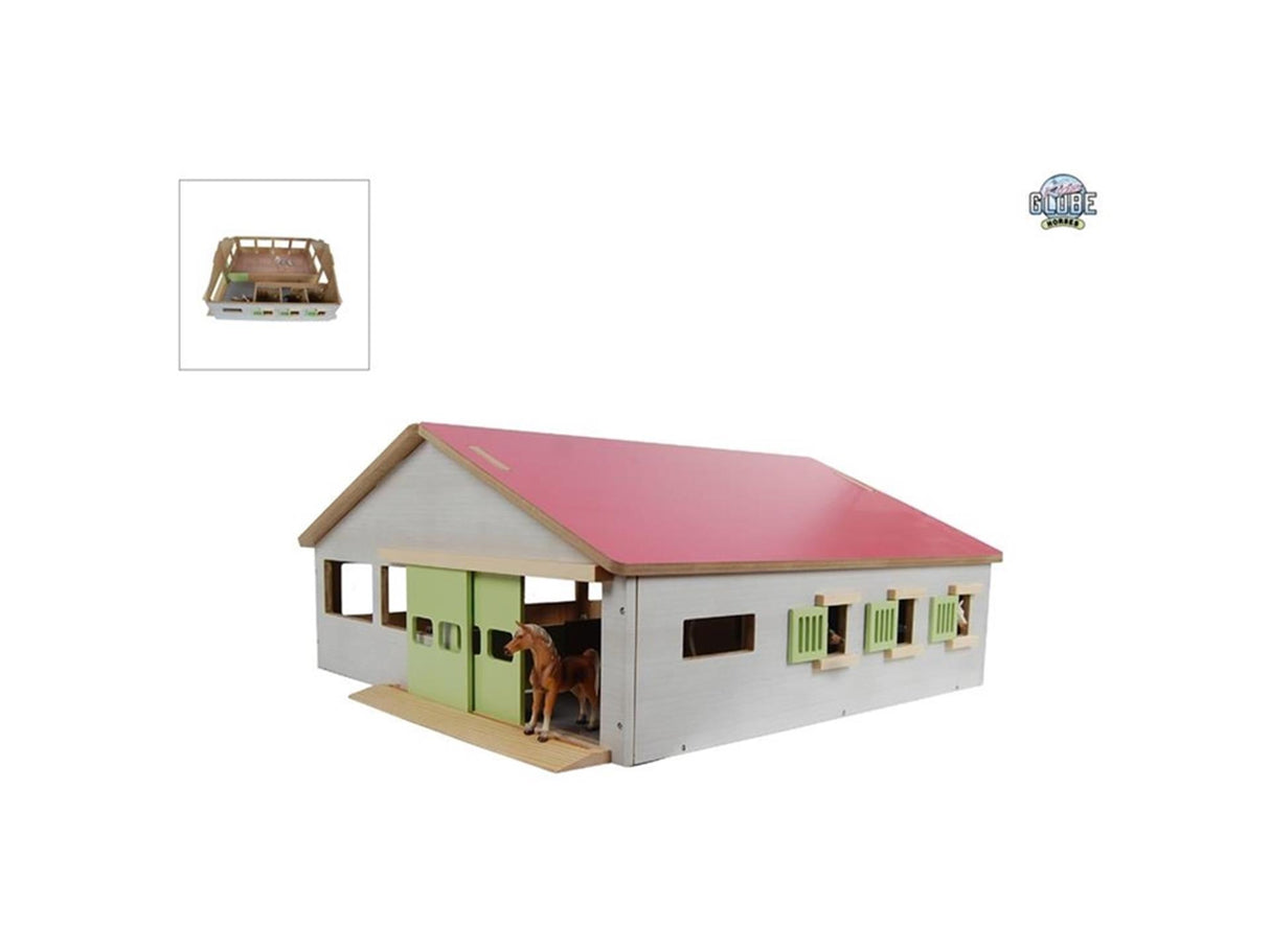 Écurie pour enfants globe avec 3 boxes + manège intérieur 1:32