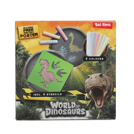 Toi-toys monde des dinosaures craie de trottoir dinosaure avec pochoirs, 10 pièces.