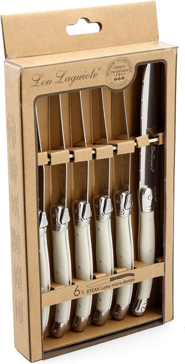 Lou set de couteaux laguiole viandes rustiques métal blanc 6 pièces