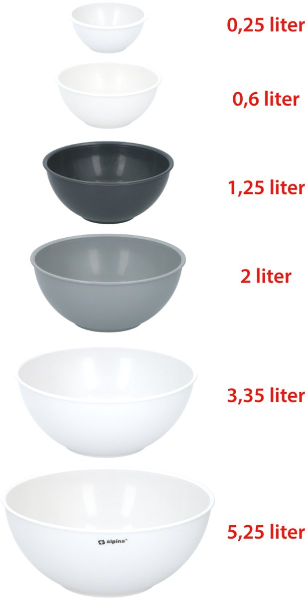 Alpina bol à pâte bols à mélanger lot de 6 ustensiles de cuisson gris