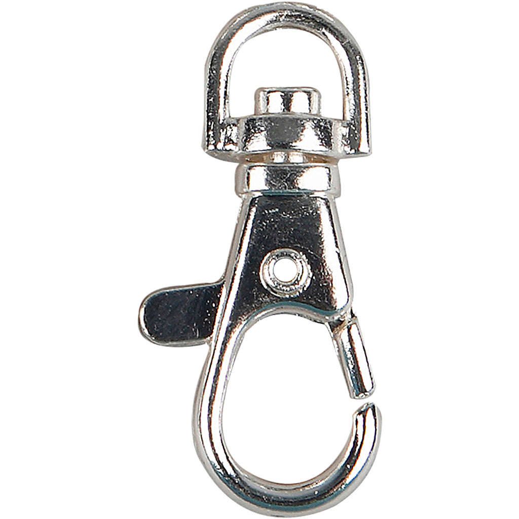 Fermoir mousqueton Creativ company, grand, h : 37 mm, l : 14 mm, d 37 mm, plaqué argent, 2 pièces 1 boîte