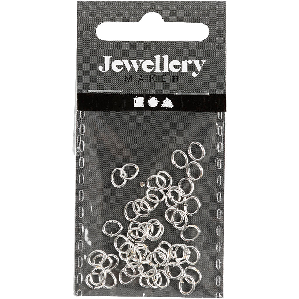 Bague Creativ company, ovale, épaisseur 0,7 mm, plaqué argent, 50 pièces 1 boîte