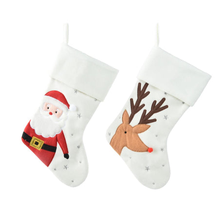 Decoris Chaussette de Noël blanc avec imprimé 40x25cm