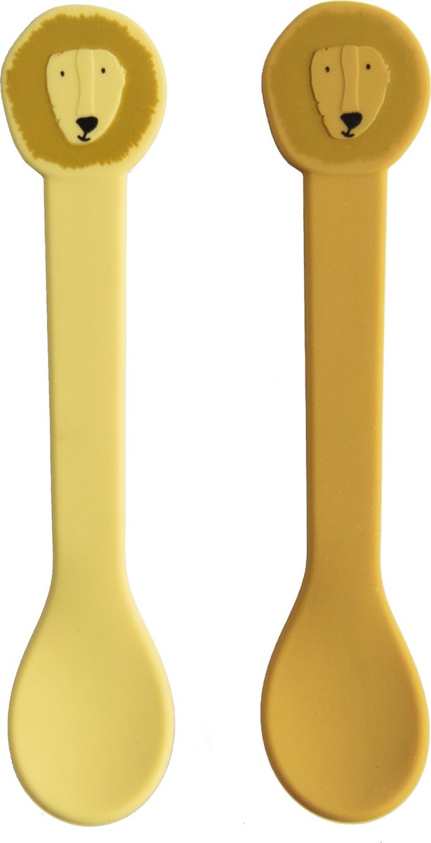 Trixie cuillère en silicone 2-pack mr. lion - vaisselle enfant - acier inoxydable 100% silicone alimentaire - lot de 2 cuillères - passe au lave-vaisselle