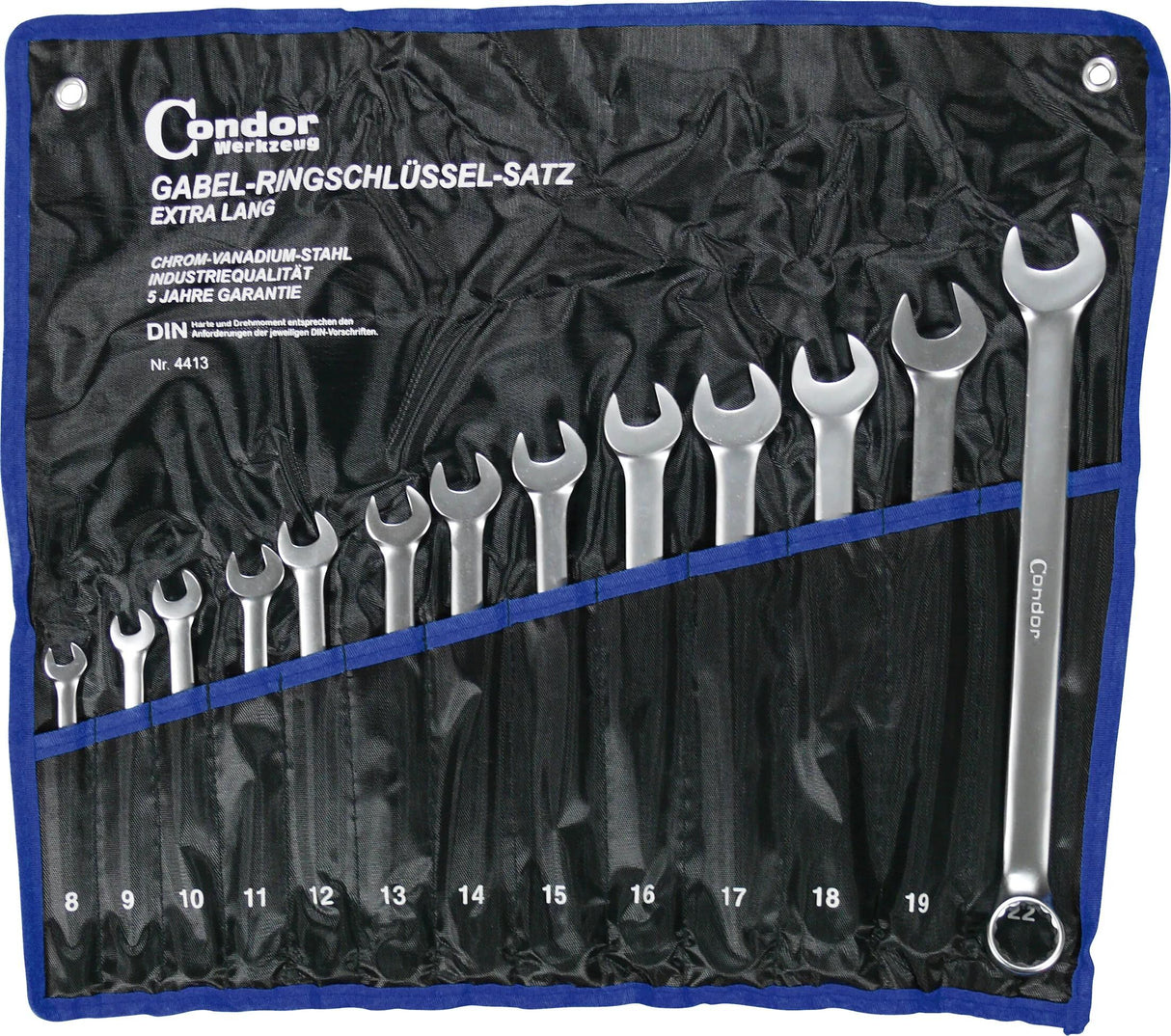 Jeu de clés à anneau Condor 4413 jeu de clés à anneau de fourche 8-22mm super long