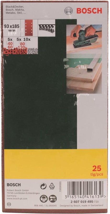 Accessoires Bosch jeu de 25 feuilles abrasives 125 mm pour ponceuses excentriques, grain 40, 60, 80, 120 - 2607019495