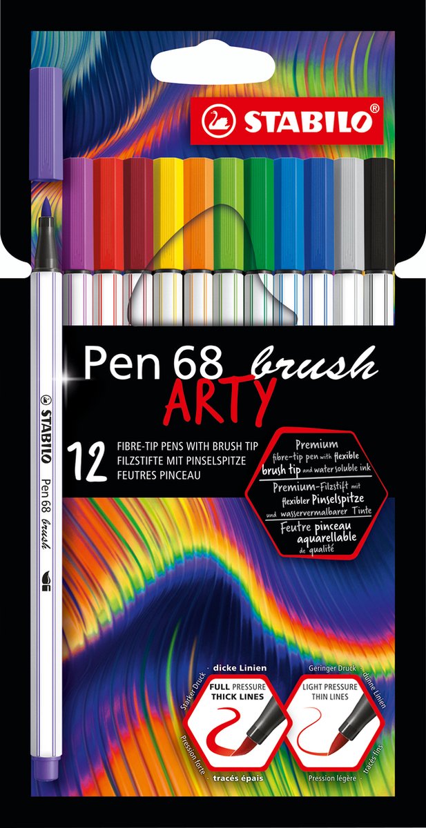 Stabilo pen 68 pinceau - feutre - arty - lot de 12 pièces