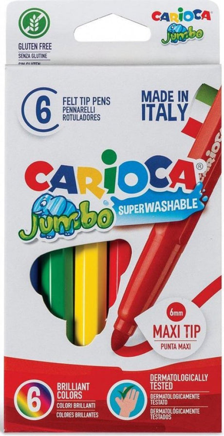 Marqueurs super lavables Carioca jumbo - lavables et non toxiques - 6 pièces