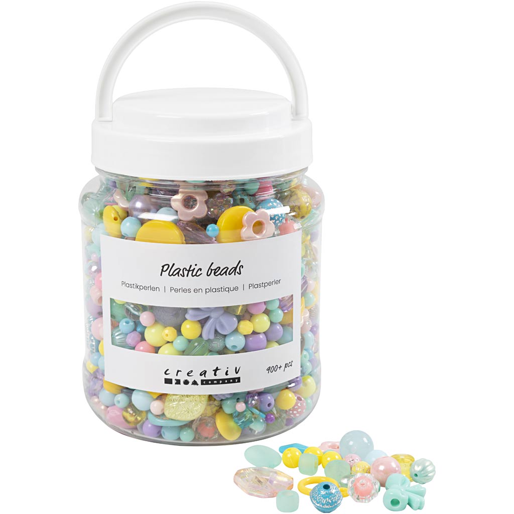 Creativ Company Perles en plastique de différentes couleurs, 700 ml