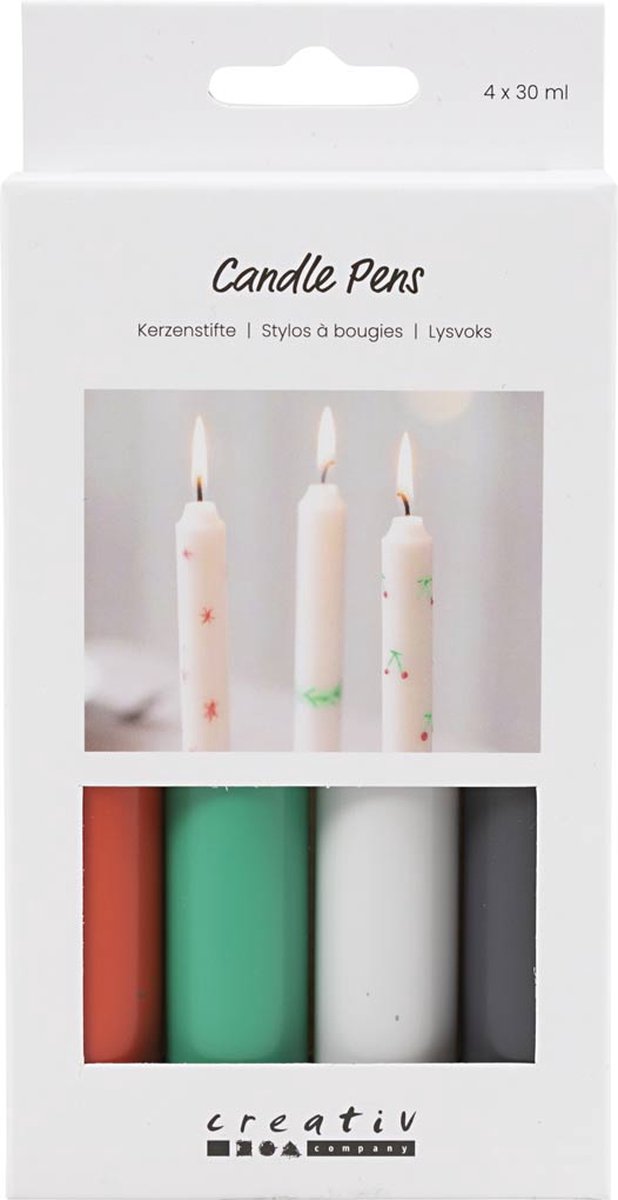 Bougeoirs Creativ company, noir, vert, gris clair, rouge, 4x30 ml 1 boîte