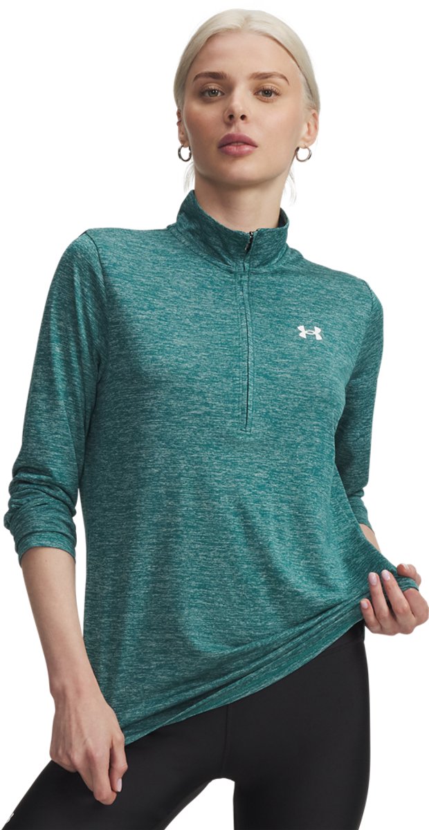 Under Armour maillot de sport femme tech 1 2 zip-twist-grn - vert rack - blanc