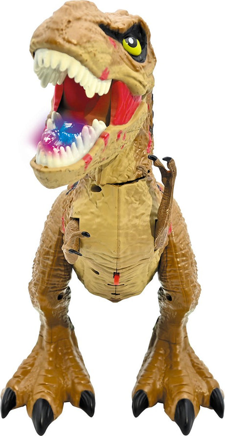 Télécommande Lexibook RC Tirex Dinosaure LED crachant de la fumée avec sons, effets de lumière et contrôle gestuel.
