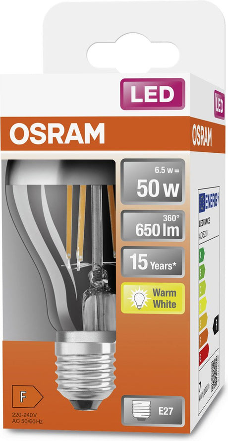 Osram 4058075427860 Lampe LED classe énergétique f (a - g) ampoule E27 6,5 W = 50 W blanc chaud (ø x L) 60 mm x 105 mm 1 pièce(s)